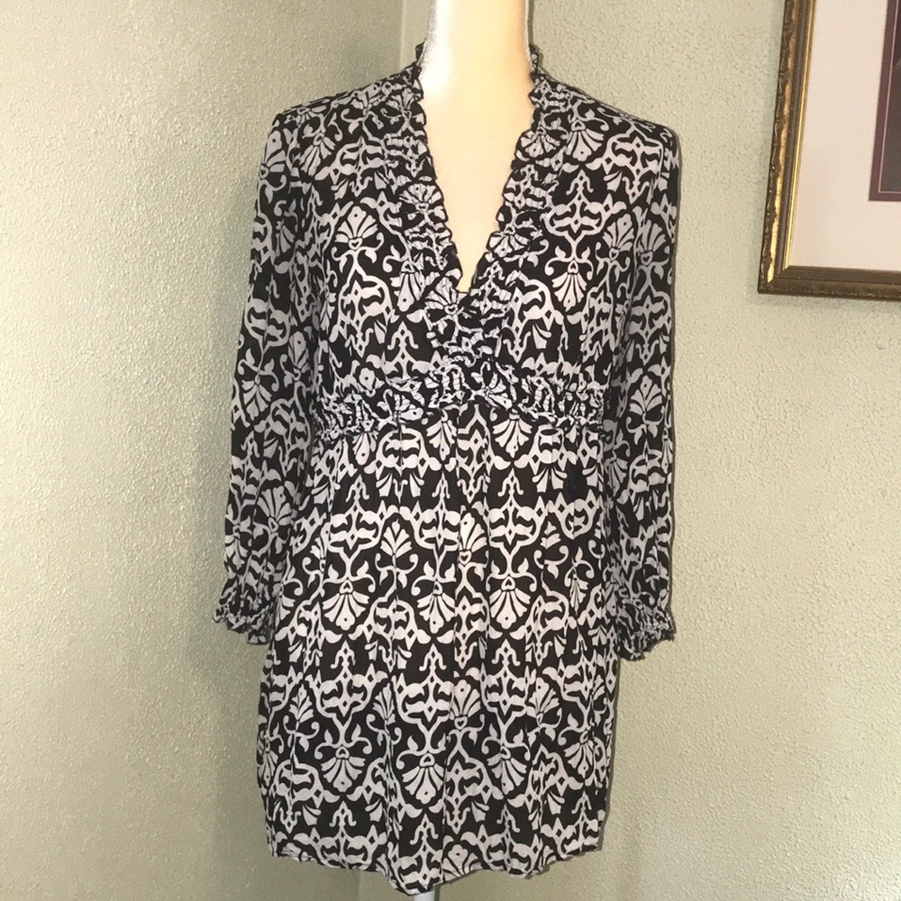 Allison Taylor Black & White Flowy Blouse Medium